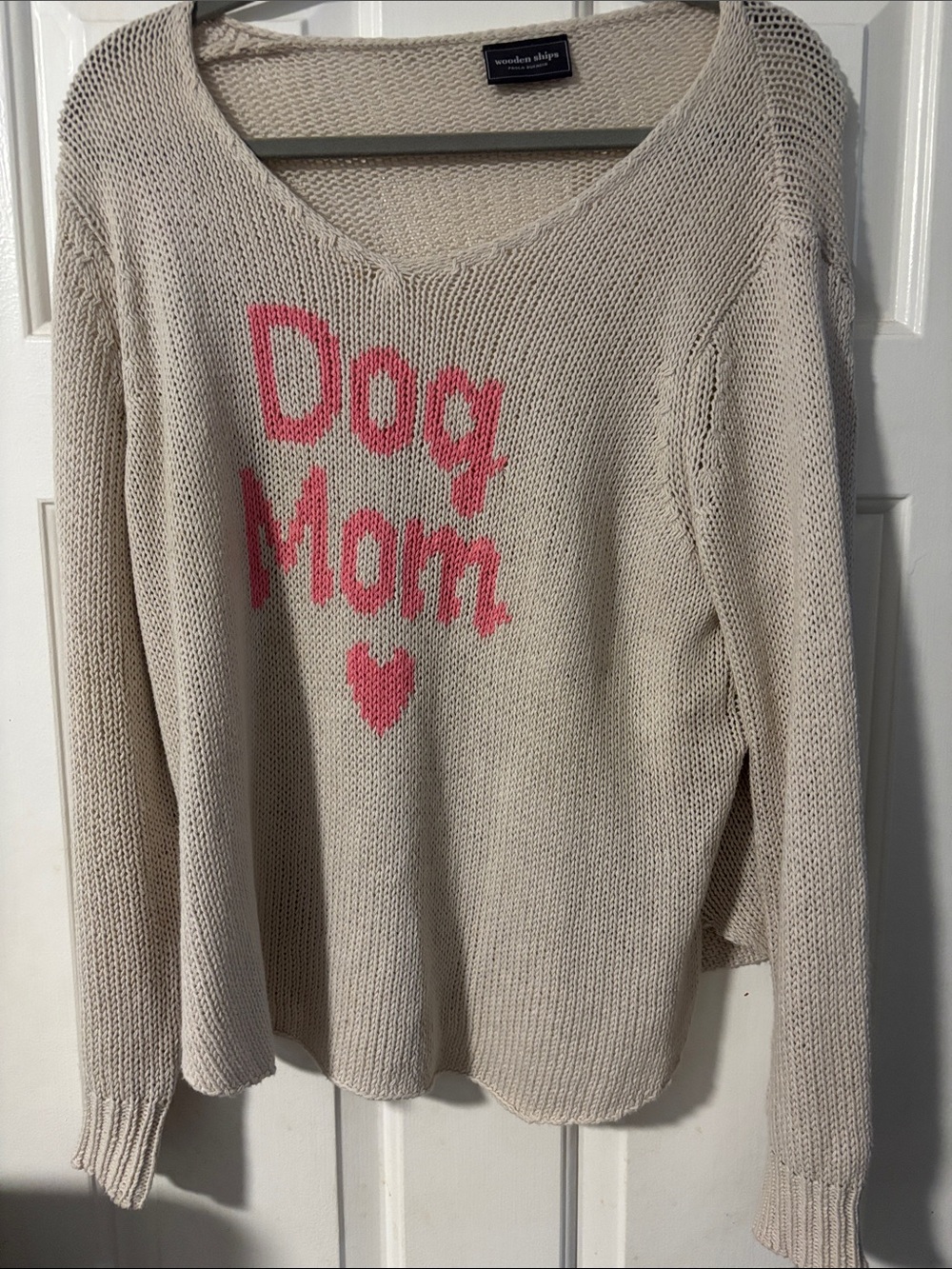 Wooden Ships Cream 'Dog Mom' Knit Sweater with Pink Accent Size S/M